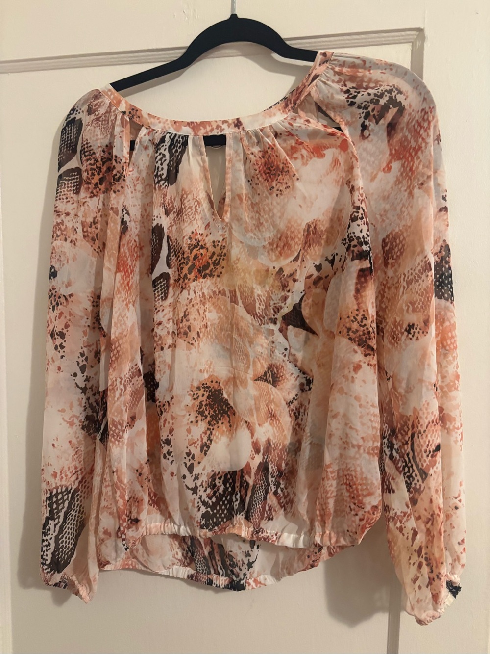 Jennifer Lopez Peach Multi Sheer Floral Blouse